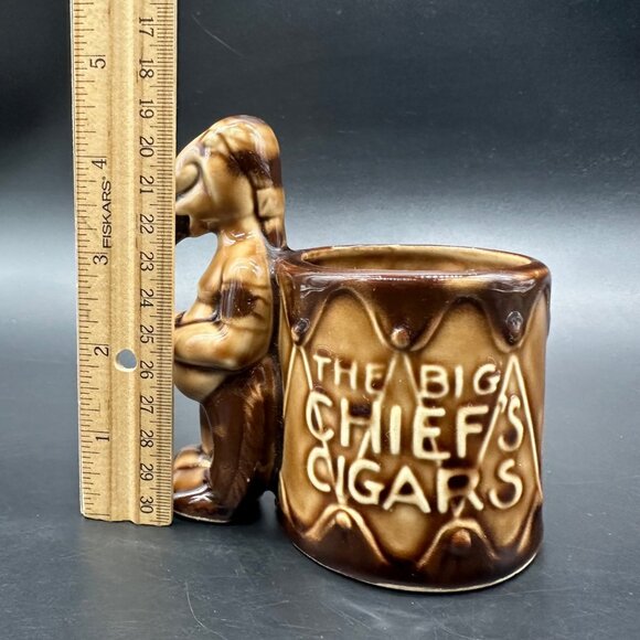 Vintage The Big Chiefs Cigars Pen Holder Planter 40s Ceramic GS Brown Organizer - Picture 11 of 11